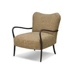 Three-quarter view highlighting curving slim hammered metal arms and wider seat depth of the Tarah Chair