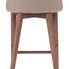 Rear view featuring smooth backrest shape and wooden legs tapering downward with visible wood grain