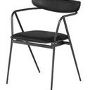 Gianni Shell Dining Chair in Raven leather with sleek black metal frame and curved backrest