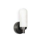 Unlit sconce viewed from front with clear alabaster globe texture and oil rubbed bronze finish