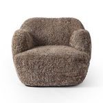 Julius Swivel Chair in taupe shearling with soft pile upholstery and enveloped frame from front view