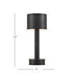 Fully assembled Traverse Cordless Table Lamp showing metal shade, ribbed stem, and base
