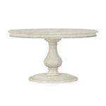 54-inch round dining table with solid wood construction, light tone, and intricately carved pedestal base