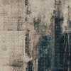 Leigh Slate Denim Rug with abstract distressed pattern in shades of beige, brown, and dark blue, modern and traditional blend