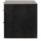 Side profile showing solid dark oak panel and flush drawer edges of Drift Side Table