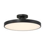 Semi-flush mount ceiling light with matte black frame and etched white glass diffuser