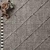 Close-up of Sawyer Black Rug texture showing intricate weaving and a gray tray with decor items