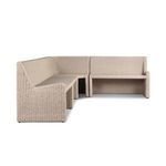 Banquette back angled showing natural color variation in rattan weave