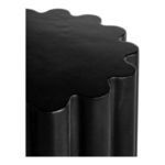 Close-up of scalloped tabletop edge showing smooth black concrete texture