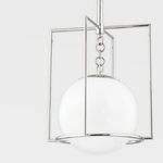 Side angle showing polished nickel finish and chain suspension details on pendant