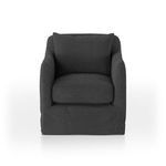Front view of outdoor swivel chair showing plush back and seat cushions