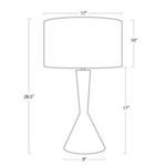 Black and white line drawing with dimensions showing height and width of Denver Leather Table Lamp