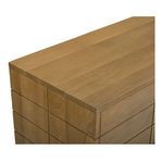 Close-up on top corner detail of Gia dresser showing fine oak joinery and grain pattern