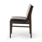 Slightly angled front view showing leather seat over oak frame construction