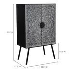 Sunburst wine cabinet with dimensions labeled to show height, width, depth, and height of legs