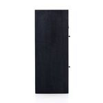 Focused view of black drawer knobs on thick desktop of Tilda desk