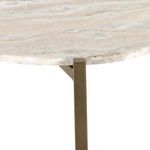 Angle close-up showing top taupe marble shelf and rounded edge detail