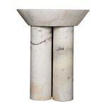 Back view showing close placement of two cylindrical marble legs supporting table top