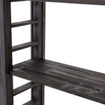 Detailed close-up of upper shelf with textured dark anthracite pine wood grain