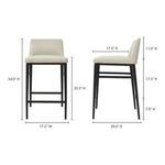 Baron stool front and side views with dimensions for height, width, and depth