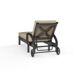 Back view showing cross back detail and two wheels on Monterey Chaise Lounge frame
