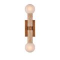 Front view of sconce with illuminated globes showcasing warm light through textured glass