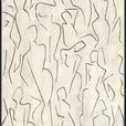Abstract painting with fluid black lines forming stylized human figures on a light beige background
