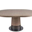 Solara Dining Table shown extended with oval top and visible center seam in gray oak finish