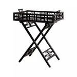 Black lacquered Indochine Butler Tray with openwork side panels and crossed folding legs