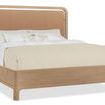 Banyon Bay California King panel bed with Toast leather headboard, white oak solids, and Desert Oak wood finish