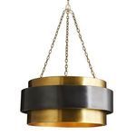 Another side angle emphasizing gently curved brass inner shade and dark bronze outer band