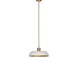 Walton Pendant with wide white textured aluminum shade and gold leaf interior casting warm glow