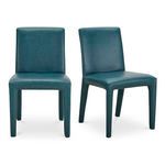 Set of 2 Monte Dining Chairs with teal vegan leather upholstery and squared frame with rounded corners
