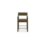 Elise Counter Stool in cedar-green polyester with sloped arms and single continuous iron frame, front view