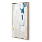 Right angled view of right panel showing wood frame profile and abstract color shapes on canvas