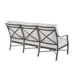 Rear view showing X-frame design in slate gray aluminum on the sofa back.
