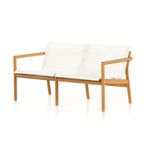Kaplan Wooden Outdoor Sofa with matte ivory sling seating and natural wooden frame