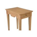 Oslo Side Table angled top-down view emphasizing wood grain and carved edge detail