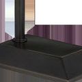 Close-up of oil-rubbed bronze textured metal square base with rounded edges