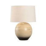 Moriko Lamp viewed slightly left showing smooth fabric shade and gradient from beige to black on lamp base