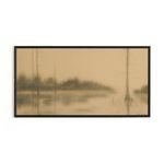 Reflection II by Chelsea Fly large panoramic painting with soft black brush strokes of abstract rural landscape on beige c...