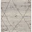 4 by 6 foot Moroccan trellis area rug with distressed gray, cream, and blue tones and cream fringe edging