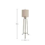 Front view of floor lamp with height and width dimensions over plain white background