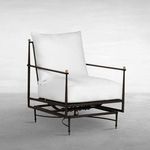 Roma Aluminum Outdoor Spring Lounge Chair with dark metal frame, white cushions, and brass finials on armrests