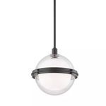 Northport 1 Light Pendant with clear glass globe and old bronze metal band and rod, coastal style