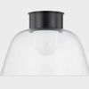 Lakeside Flush Mount ceiling light with a clear glass bowl shade and opal glossy inner diffuser, dark metal canopy