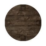 Overhead view displaying circular table top with prominent wood grain patterns and joinery