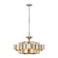 Grand Lotus Chandelier hanging from an extended rod with flush ceiling mount against white background