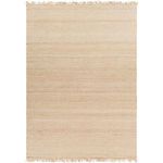 Rectangular cream jute rug with denser, paler weave and fringed edges
