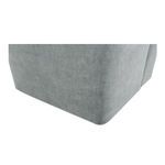 Detail showing the fabric texture and smooth rounded corner of the chair’s base